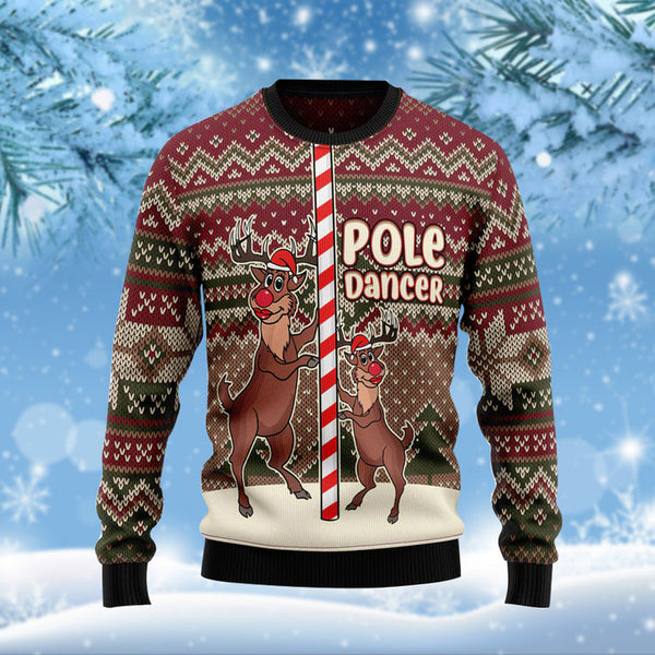 Deer Pole Dance Funny Ugly Christmas Sweater | Adult | US2616