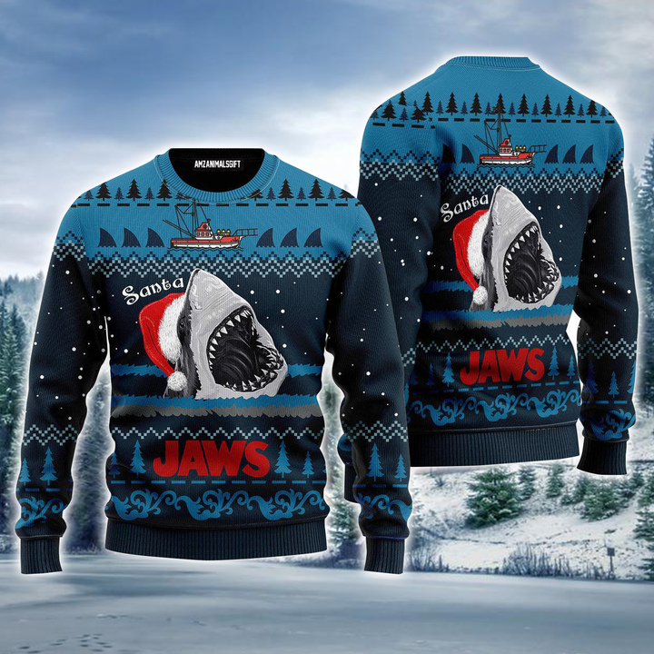 Shark Ugly Sweater, Jaws Shark Santa Ugly Christmas Ugly Sweater For Men & Women, Perfect Gift For Shark Lover Friends, Family