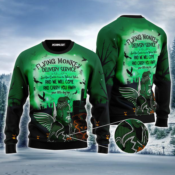 Flying Monkey Ugly Sweater, Halloween Witchcraft Flying Monkey Green Ugly Sweater For Men & Women, Perfect Gift For Witchcraft Lovers, Friends, Family