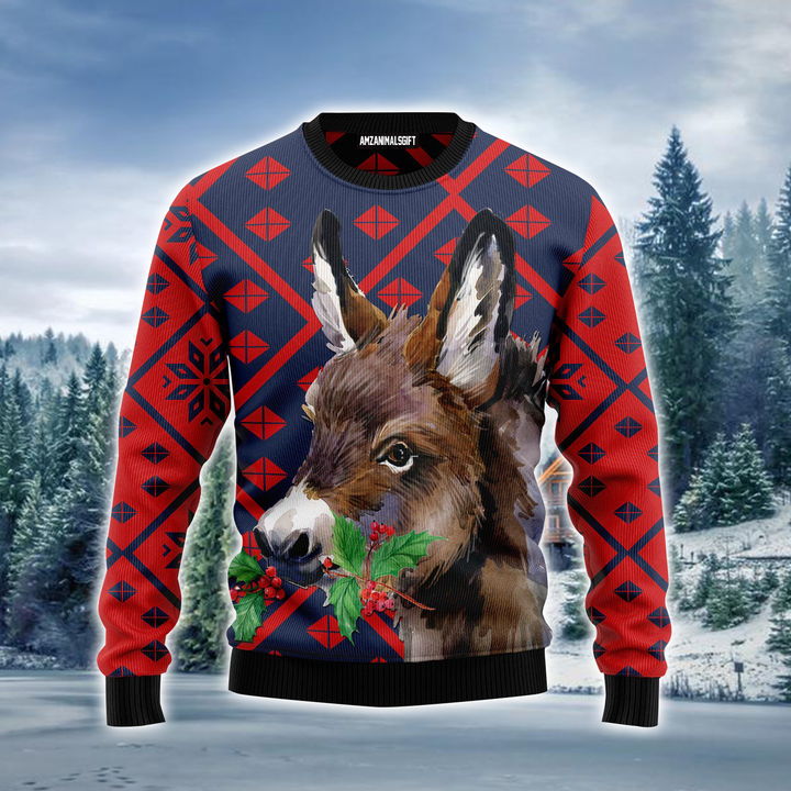 Donkey Ugly Sweater, Cute Donkey & Red Pattern Ugly Sweater For Men & Women, Perfect Gift For Donkey Lover, Friends, Family