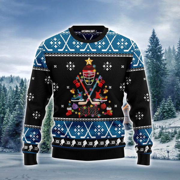 Hockey Ugly Sweater, Happy Hockeyday Ugly Christmas Black Ugly Sweater For Men & Women, Perfect Gift For Hockey Lovers, Friends, Family