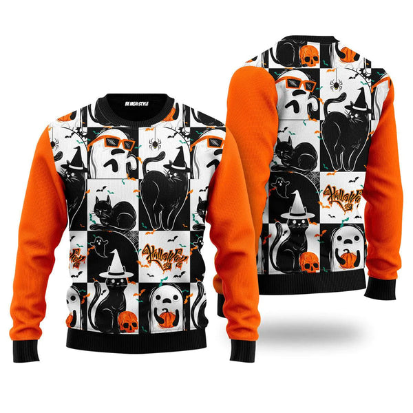 Black Cat And Ghost Ugly Christmas Sweater | Adult | US2744