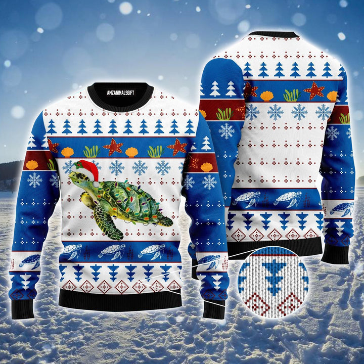 Turtle Ugly Christmas Sweater, Funny Turtle In Ocean, Christmas Pattern Ugly Sweater For Men & Women - Perfect Gift For Christmas, Friends, Family