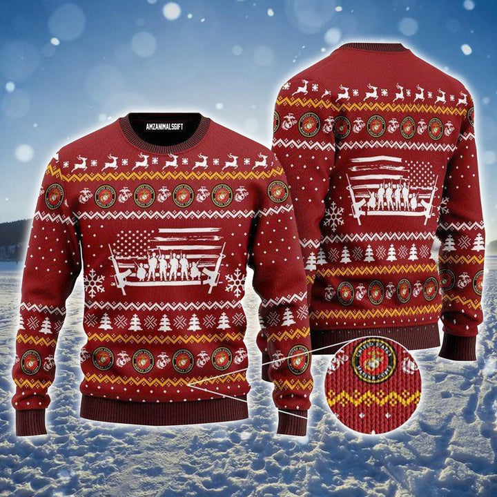 U.S Marine Corps Ugly Christmas Sweater, Christmas Pattern Ugly Sweater For Men & Women - Perfect Gift For Christmas, Friends, Family