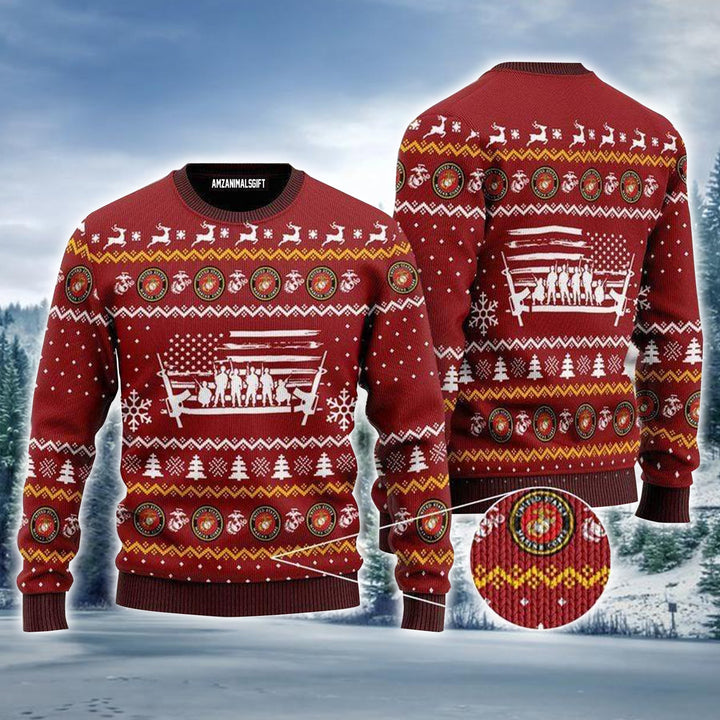 U.S Marine Corps Ugly Christmas Sweater, Christmas Pattern Ugly Sweater For Men & Women - Perfect Gift For Christmas, Friends, Family