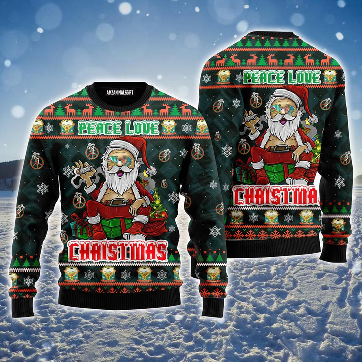 Hippie Santa Claus Ugly Christmas Sweater, Peace Love Christmas Ugly Sweater For Men & Women - Perfect Gift For Christmas, Family, Friends