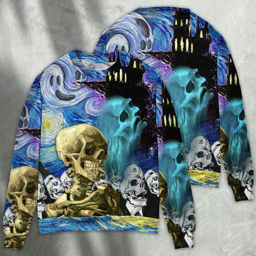 Halloween Skull Smoke Scream Starry Night Funny Boo Art Style 3D All Over Print | Adult | HP3153