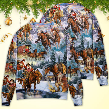 Christmas Santa Claus Riding Horse Snow Mountain Art Style 3D All Over Print | Adult | HP3162