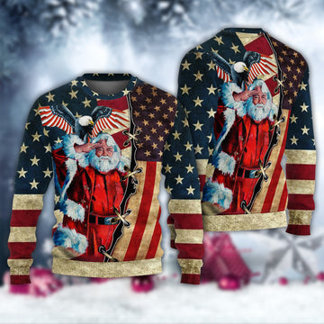 Christmas Patriot Santa Claus Ugly Christmas Sweater | Adult | US2534