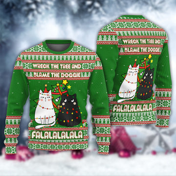 Cat Wreck The Tree Meowy Christmas Ugly Christmas Sweater | Adult | US2628