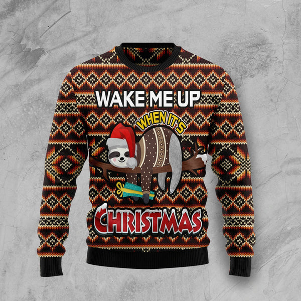 Sloth Wake Me Up When It's Christmas Funny Ugly Christmas Sweater | Adult | US2586