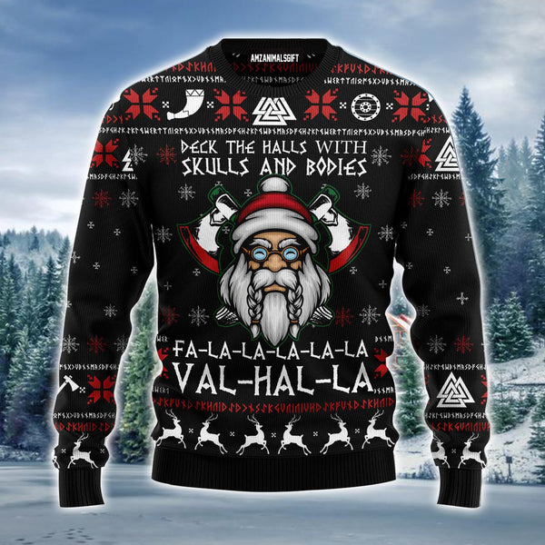 Viking Santa Ugly Christmas Sweater, Viking Deck The Halls With Skulls Ugly Sweater For Men & Women - Perfect Gift For Christmas, Viking Lovers