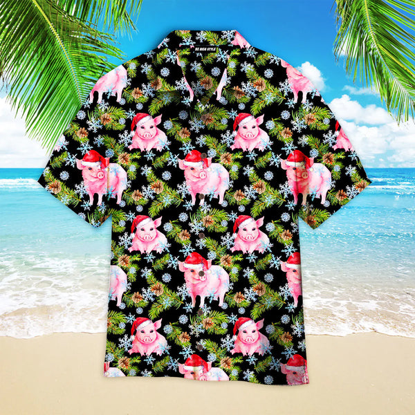 Lovely Pigs In Red Santa Hats Christmas Pattern Aloha Hawaiian Shirt | HW3536