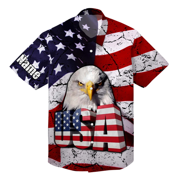 4Th Of July Usa Eagle American Flag Custom Name Hawaiian Shirt | For Men & Women | HN712-BehighStyle