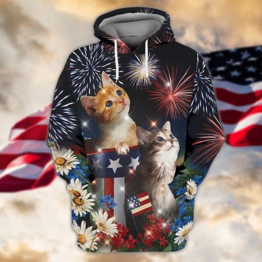 4th Of July Independence Day American Flag Cat And Flowers 3D All Over Print | For Men & Women | Adult |HO7981-BehighStyle