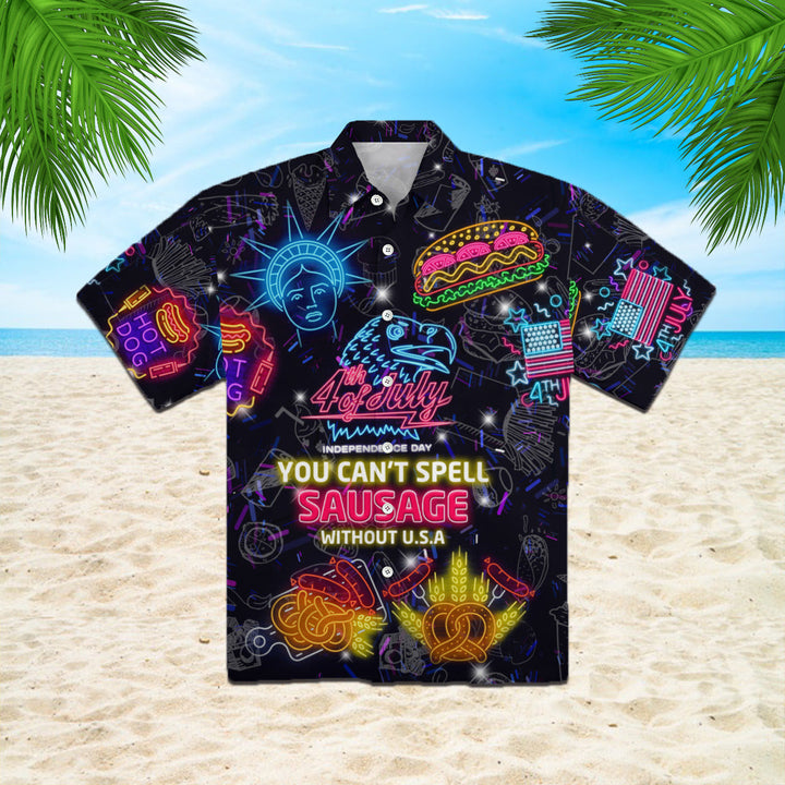 4th Of July You Cant Spell Sausage Without USA Neon Hawaiian Shirt | For Men & Women | HW1150-BehighStyle