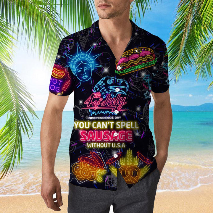 4th Of July You Cant Spell Sausage Without USA Neon Hawaiian Shirt | For Men & Women | HW1150-BehighStyle