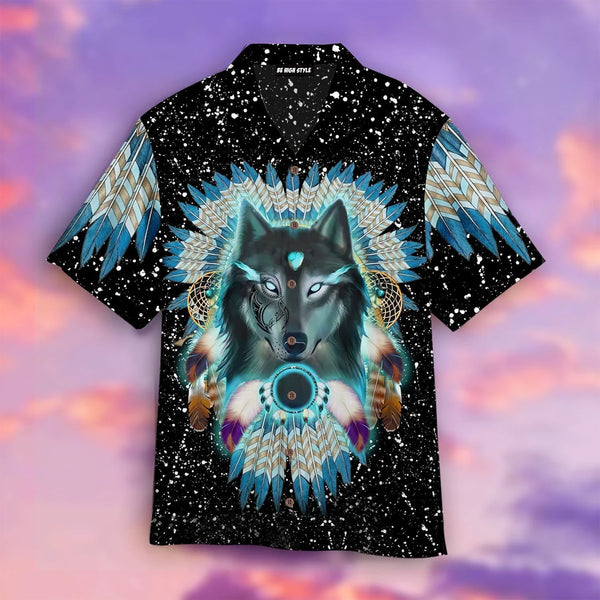 Aborigine Style Black Wolf In Galaxy Hawaiian Shirt | HW3544