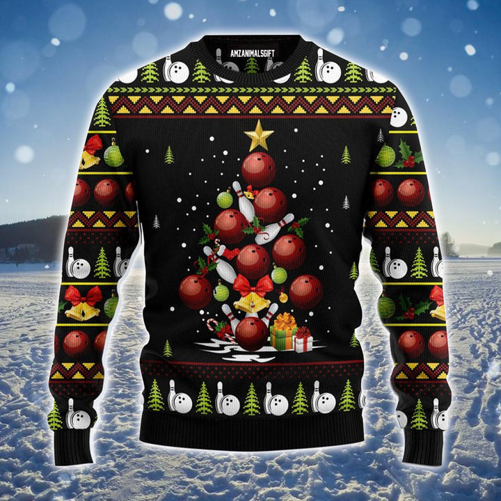 Bowling Christmas Tree Ugly Christmas Sweater, Christmas Gift Ugly Sweater For Men & Women - Best Gift For Christmas, Bowling Lovers, Bowling Players