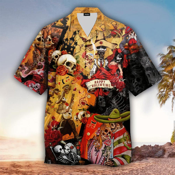 Happy Valentine Skull Hawaiian Shirt | HW3479
