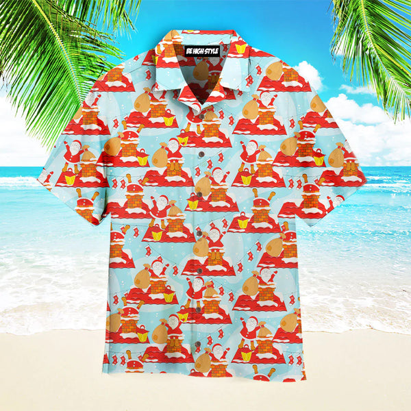 Santa Claus On Roof Pattern Aloha Hawaiian Shirt | HW3514