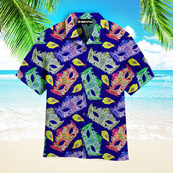 Colorful Rhinestones Masks Mardi Gras Aloha Hawaiian Shirt | HW3557