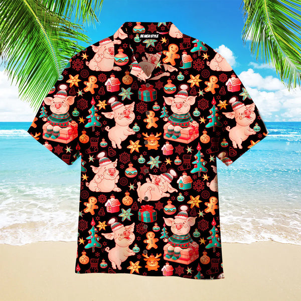 Funny Pig Merry Christmas Pattern Aloha Hawaiian Shirt | HW3524
