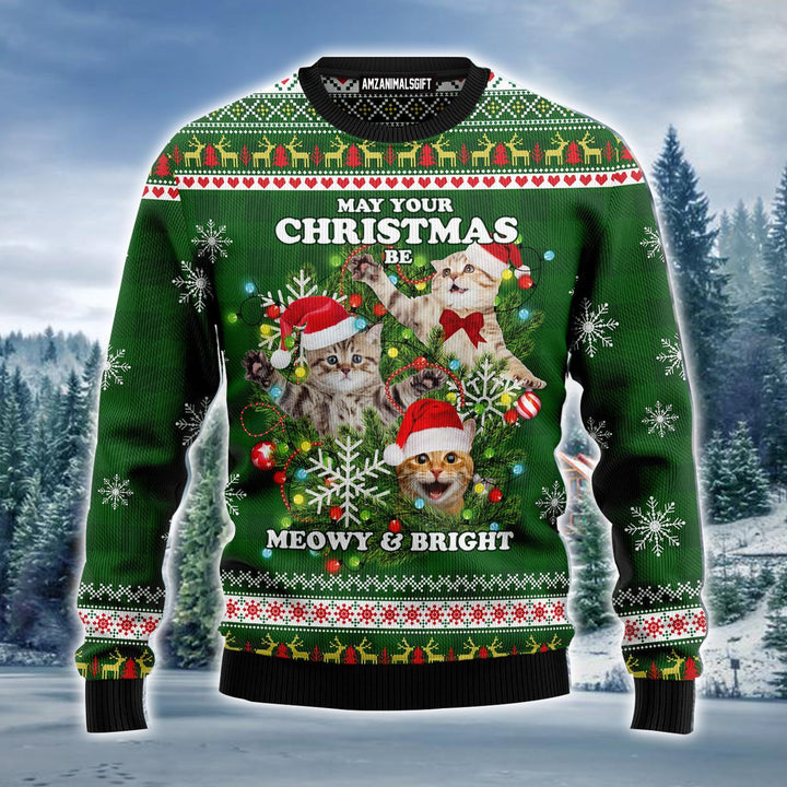 Cat Ugly Christmas Sweater, Christmas Be Meowy & Bright Ugly Sweater, Funny Christmas Ugly Sweater For Men & Women - Gift For Christmas, Cat Lovers