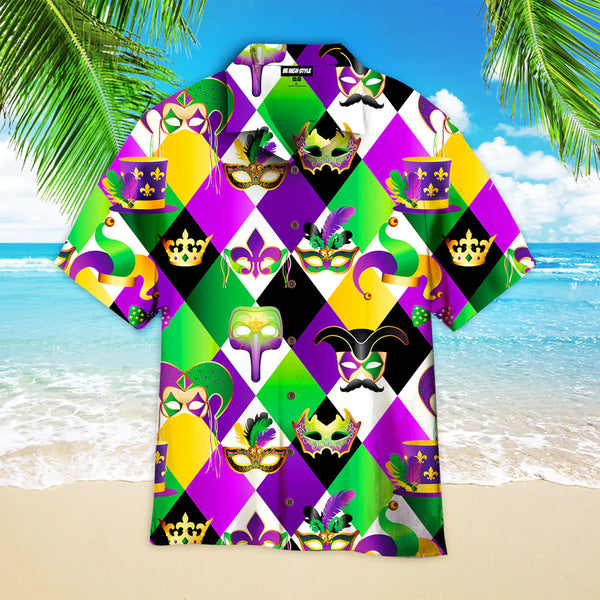 Golden Carnival Masks On Mardi Gras Pattern Aloha Hawaiian Shirt | HW3551