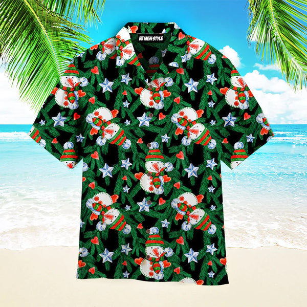 Christmas Snowman In Pine Tree Pattern Aloha Hawaiian Shirt | HW3531