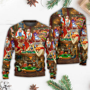 Christmas Poker Gambling Santa And Friends Play Poker Ugly Christmas Sweater | Adult | US2583
