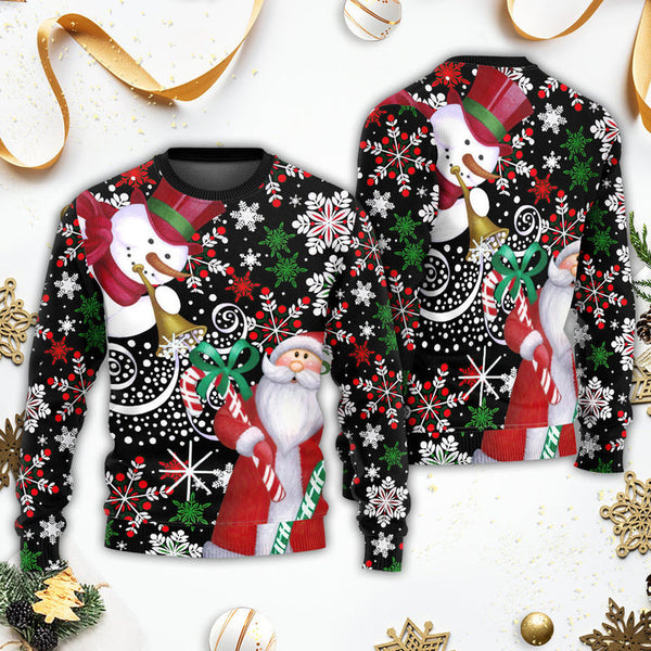 Christmas Snowyday With Santa And Snowman Ugly Christmas Sweater | Adult | US2482
