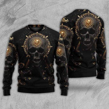 Skull Golden Skull True King Stay True Till Death Ugly Christmas Sweater | Adult | US2558