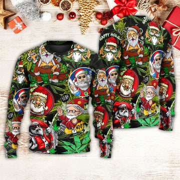 Christmas Weed Smoking Santa Hippie Ugly Christmas Sweater | Adult | US2582