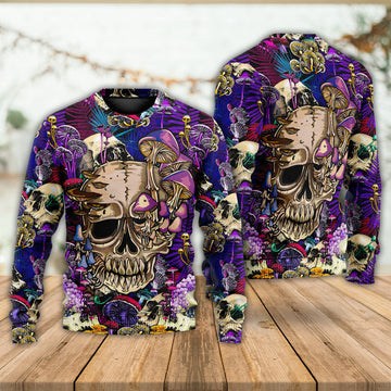 Mushroom Crazy Bright Magic Psychedelic Skull Ugly Christmas Sweater | Adult | US2553