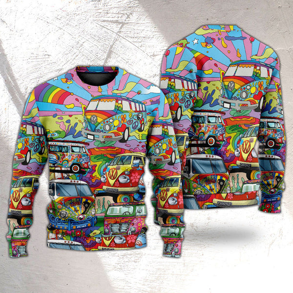 Hippie Van Colorful Art Peace Ugly Christmas Sweater | Adult | US2464