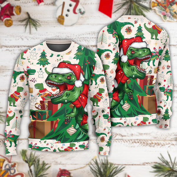 Christmas Dinosaurs Xmas Tree T-rex Merry Rexmas Ugly Christmas Sweater | Adult | US2479