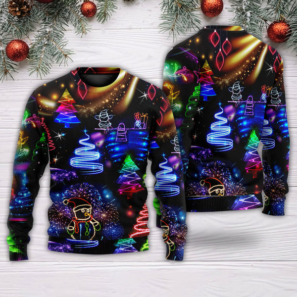 Christmas Neon Art Santa And Snowman Ugly Christmas Sweater | Adult | US2466