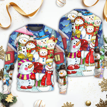 Christmas Snowman Merry Xmas And Happy New Year Art Style Ugly Christmas Sweater | Adult | US2545