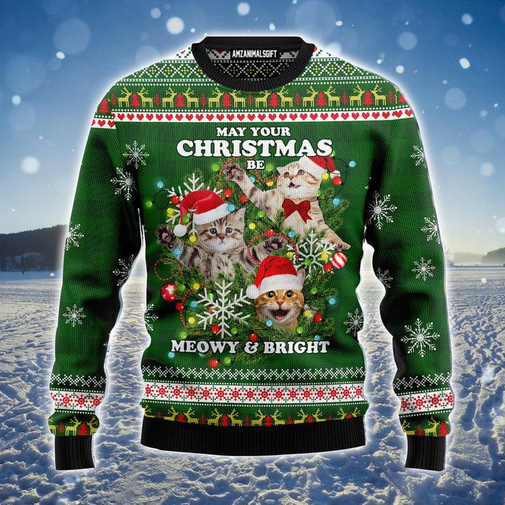 Cat Ugly Christmas Sweater, Christmas Be Meowy & Bright Ugly Sweater, Funny Christmas Ugly Sweater For Men & Women - Gift For Christmas, Cat Lovers