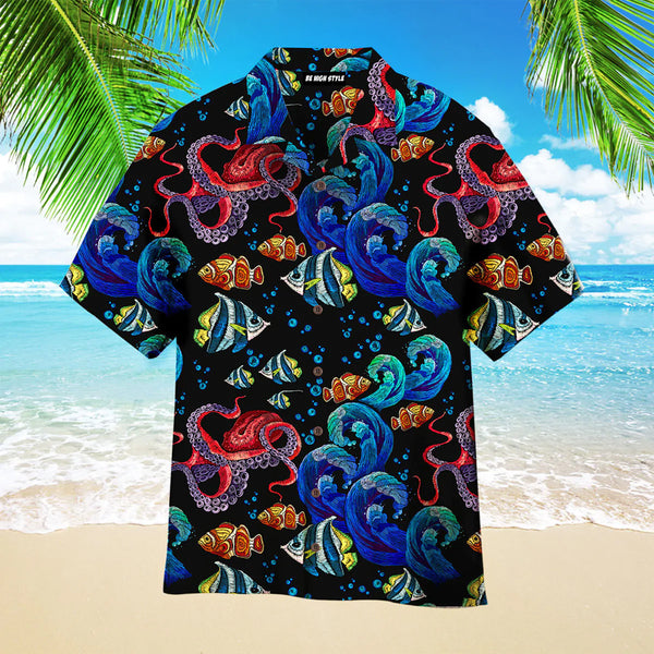 Octopus With Sea Wave Pattern Aloha Hawaiian Shirt | HW3566