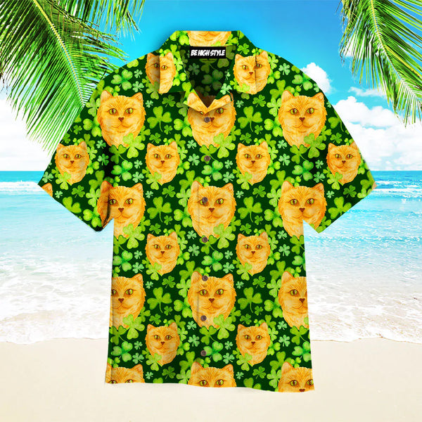Ginger Cat In Clover Patrick Pattern Aloha Hawaiian Shirt | HW3527