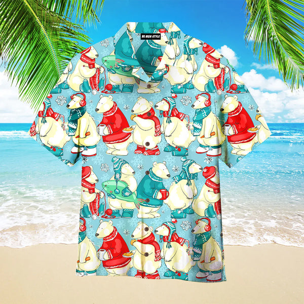 Polar Bear In Winter Pattern Aloha Hawaiian Shirt | HW3574