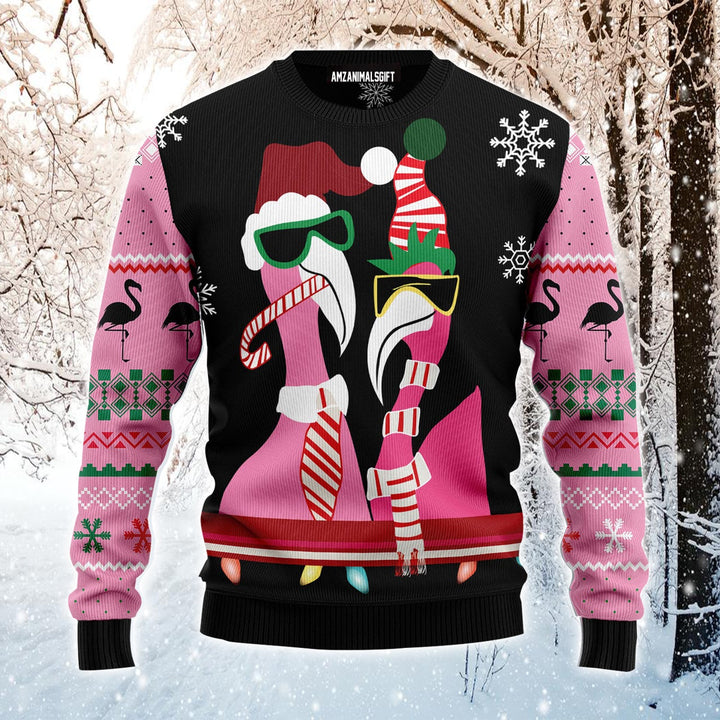 Candy Cane Flamingo Ugly Christmas Sweater, Funny Couple Flamingo Ugly Sweater For Men & Women - Perfect Gift For Christmas, Friends, Family