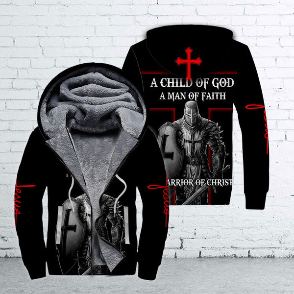 A Child Of God A Man Of Faith A Warrior Of Christ Fleece Zip Hoodie All Over Print | FZ258