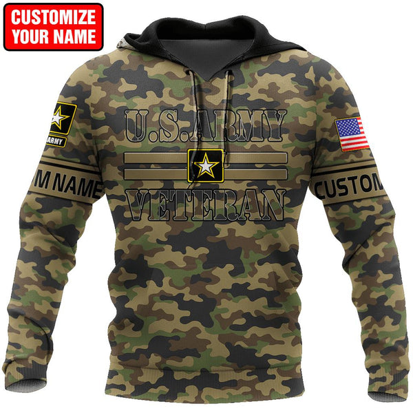 US Army Veteran Personalized Name 3D All Over Printed Unisex Hoodie | Adult | CN405