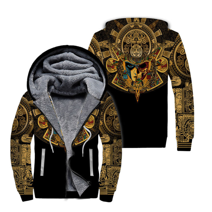 AM Style Mexico Aztec Skull Warrior Sun Stone Fleece Zip Hoodie All Over Print | For Men & Women | FZ156-BehighStyle