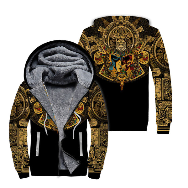 AM Style Mexico Aztec Skull Warrior Sun Stone Fleece Zip Hoodie All Over Print | FZ466