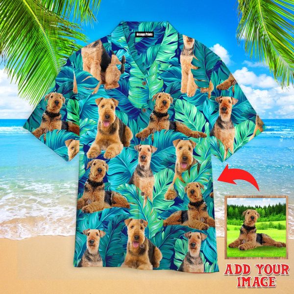 Airedale Terrier Dog In Tropical Leaves  Custom Photo Hawaiian Shirt | P281