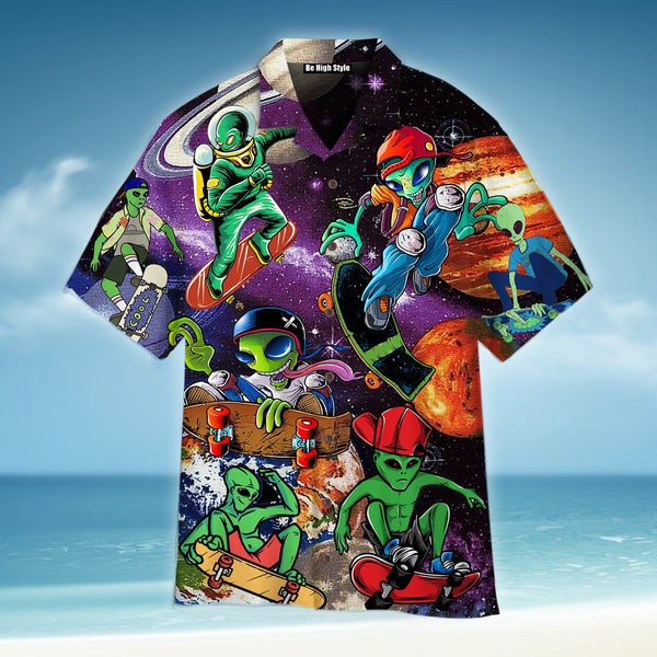 Alien With Skate In The Universe Hawaiian Shirt | For Men & Women | HW3053